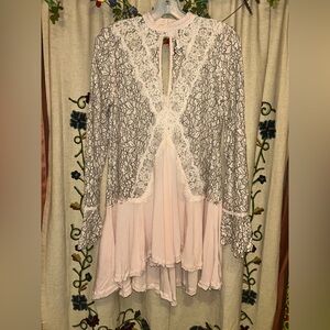 Free People Lace Long Sleeve Dress - Pink and blk